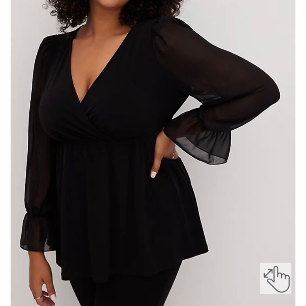 Peasant Surplice Babydoll Top - Studio knit and chiffon black